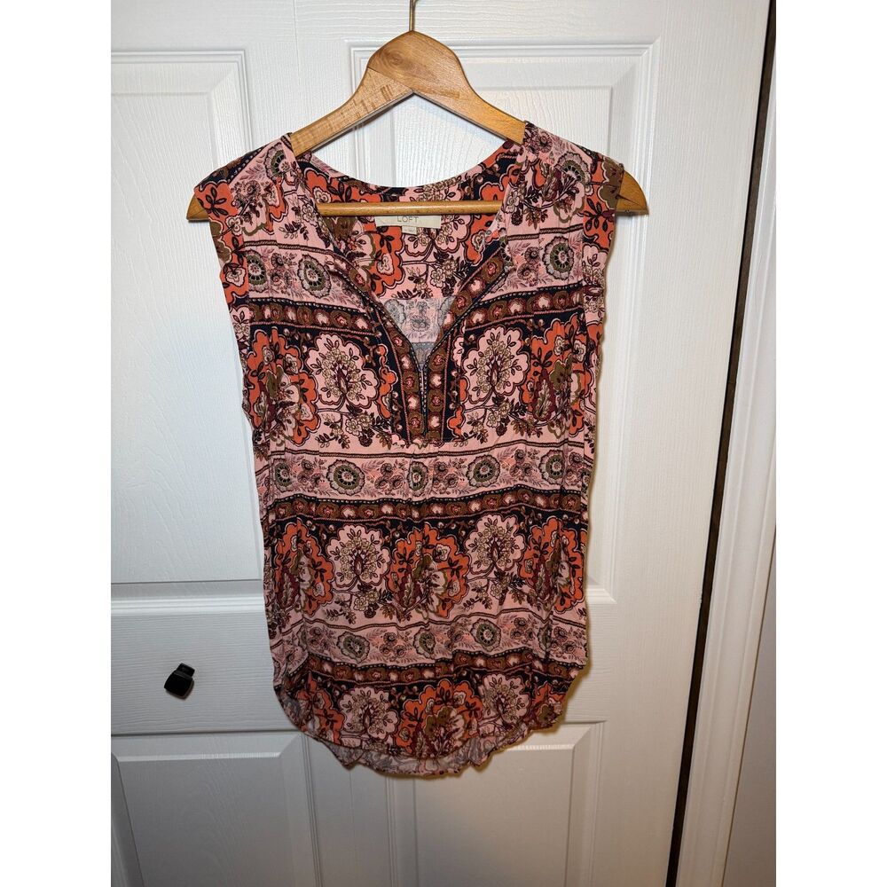 LOFT Women's Sleeveless Boho Floral Medallion Blouse Pink Size S